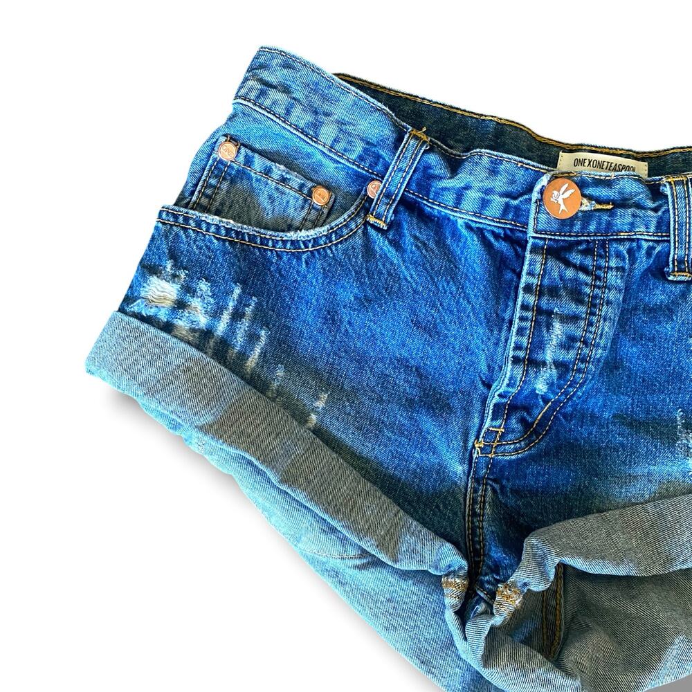 One Teaspoon Denim Bandit Shorts Sz 28 Medium Indigo Wash Distressed Free People